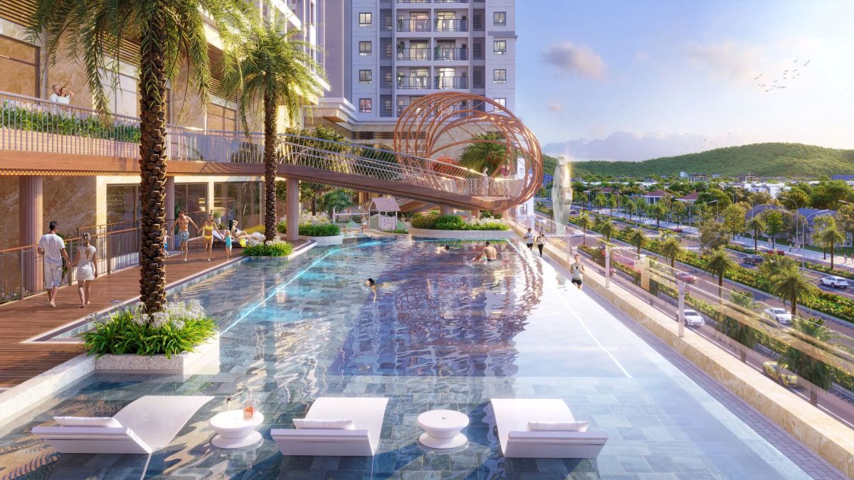 Hồ bơi tràn bờ vô cực tại dự án căn hộ Diamond Sky