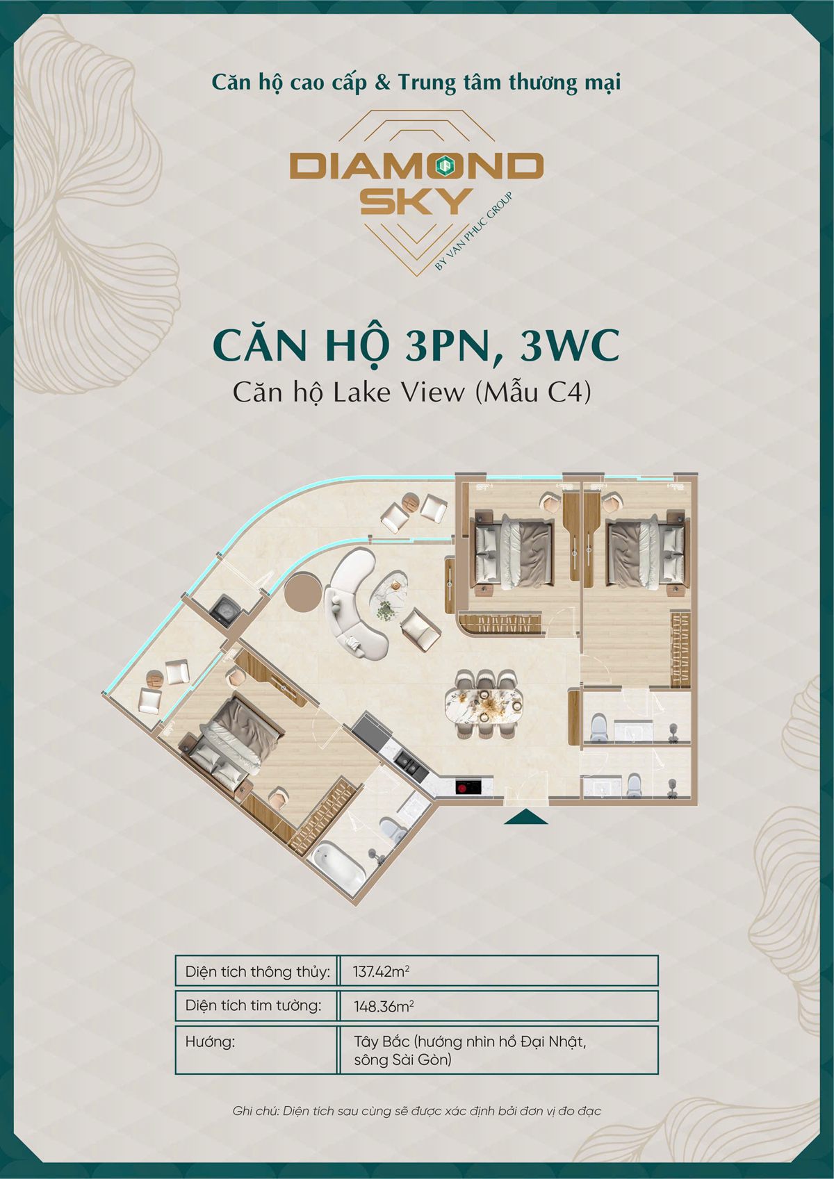 Mặt bằng căn hộ 3PN mẫu C4 Diamond Sky