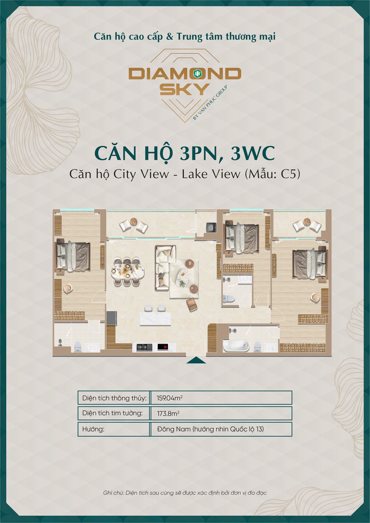Mặt bằng căn hộ 3PN mẫu C5 Diamond Sky