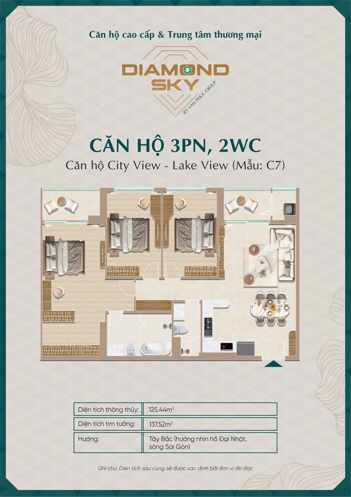 Mặt bằng căn hộ 3PN mẫu C7 Diamond Sky