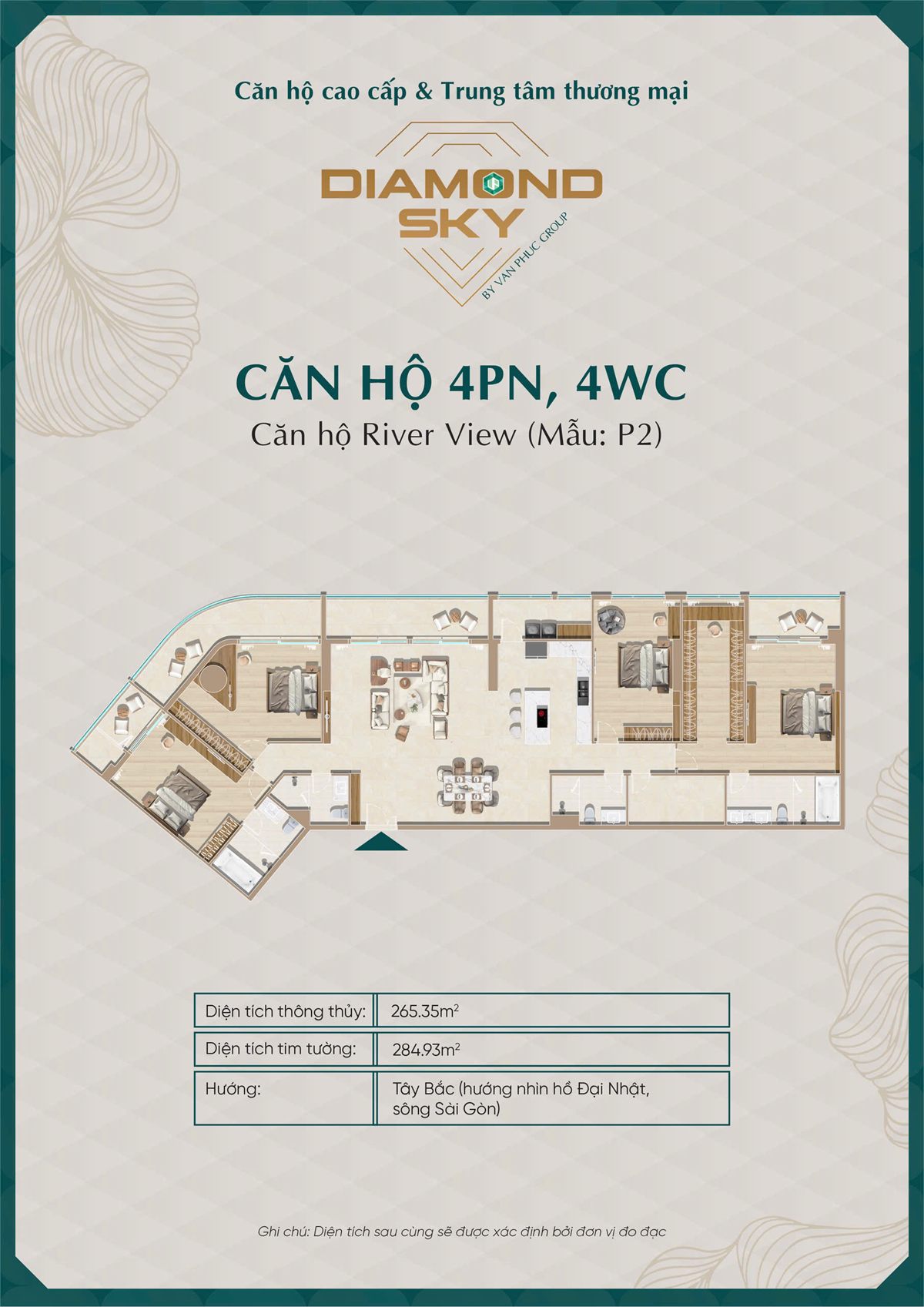Mặt bằng Penthouse 4PN mẫu P2 Diamond Sky