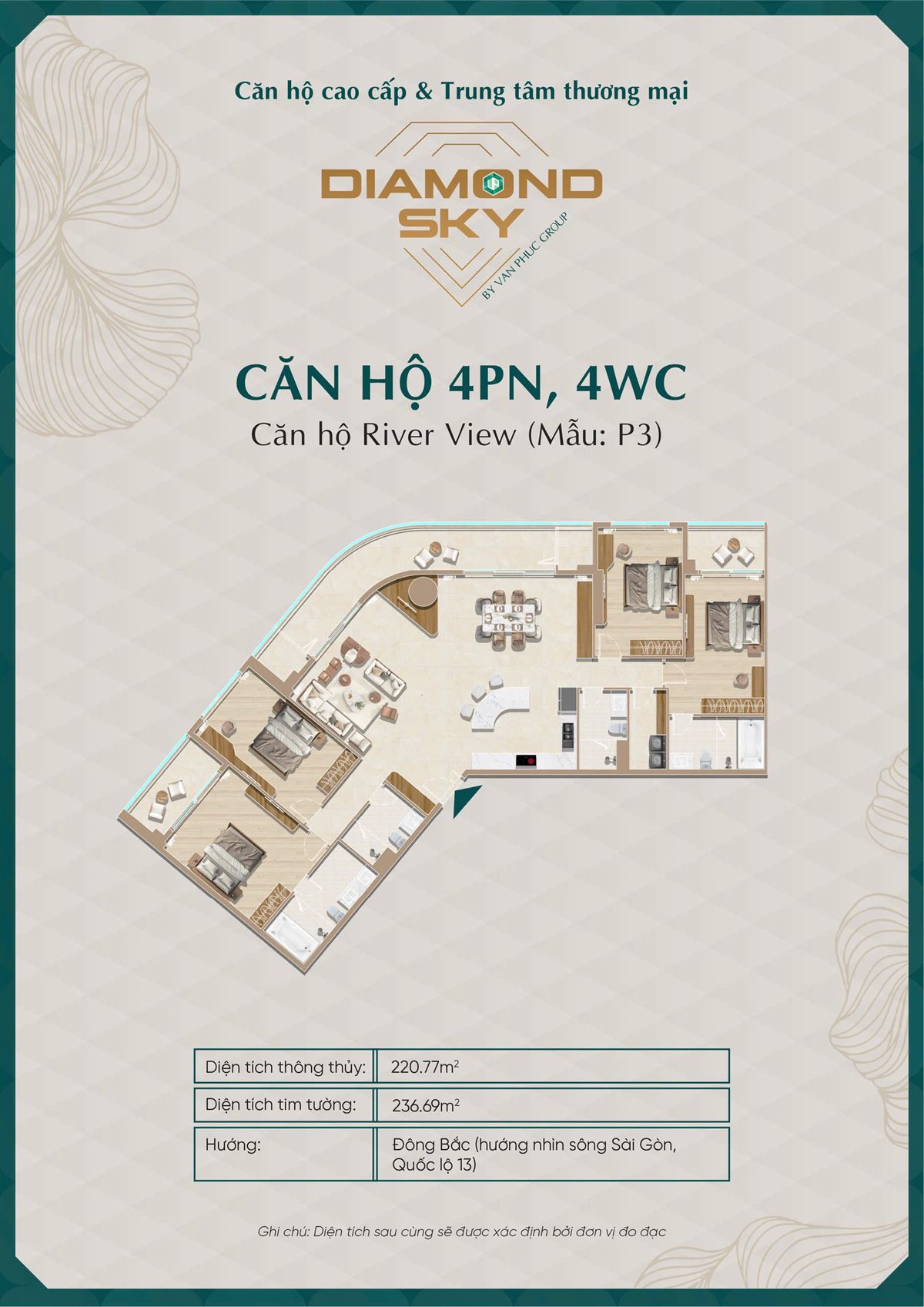 Mặt bằng Penthouse 4PN mẫu P3 Diamond Sky