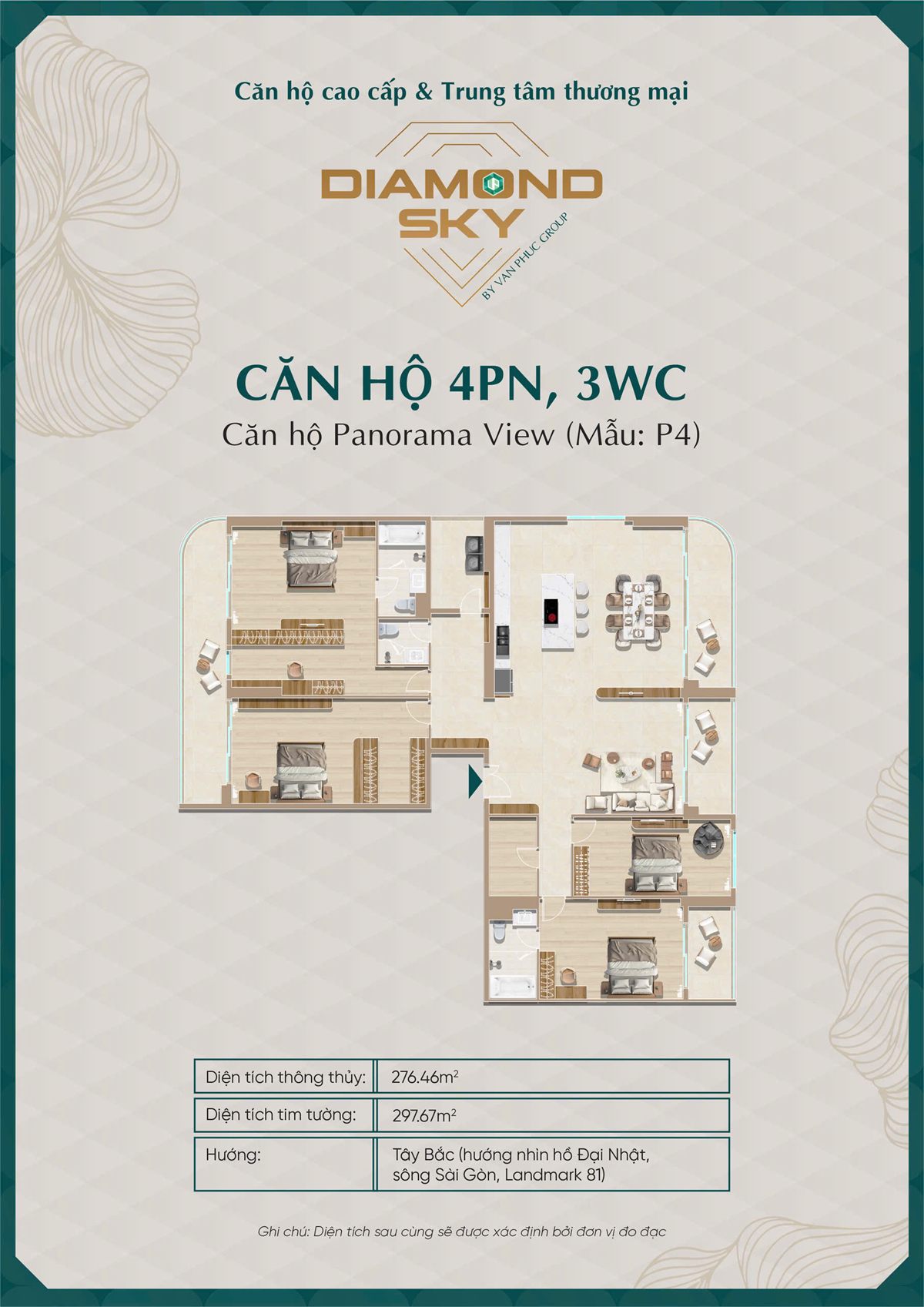 Mặt bằng Penthouse 4PN mẫu P4 Diamond Sky