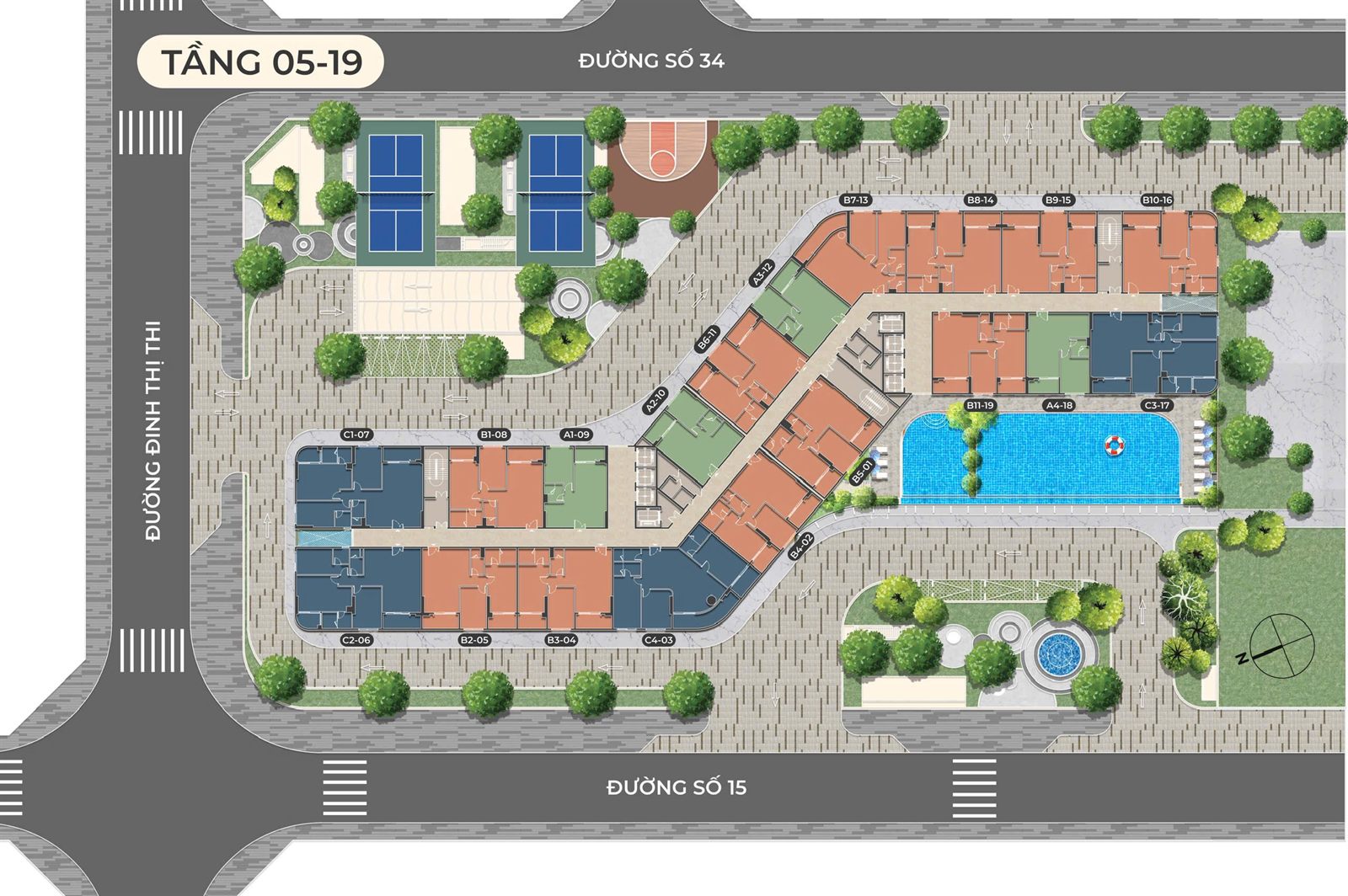 Mặt bằng tầng 05-19 Diamond Sky Vạn Phúc City