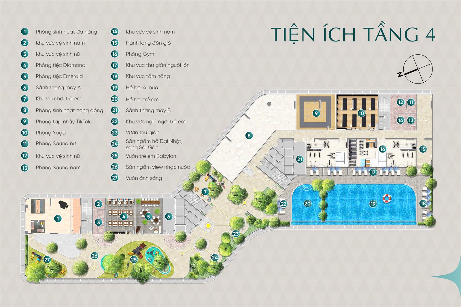 Mặt bằng tiện ích tầng 4 Diamond Sky