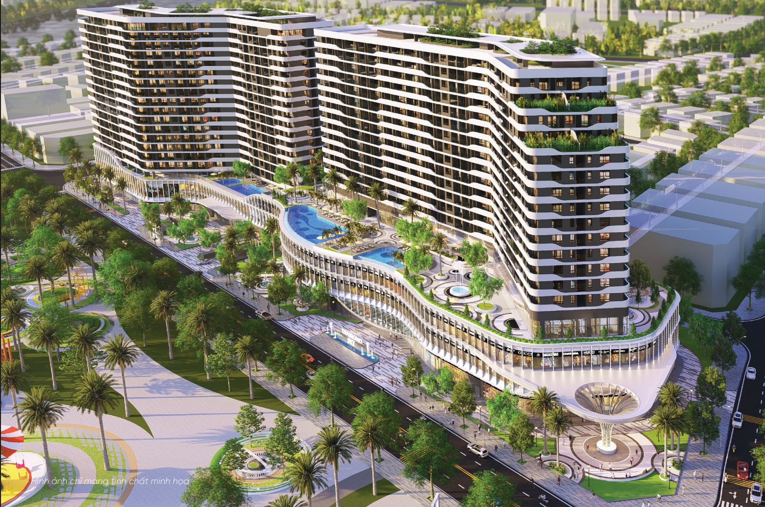 Phối cảnh kiến trúc hai tòa tháp căn hộ Diamond Sky Vạn Phúc City
